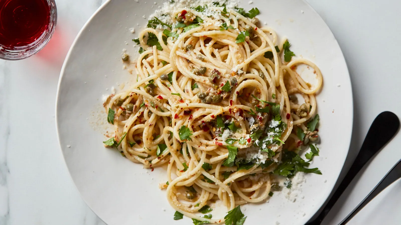 Midnight Pasta With Garlic, Anchovy, Capers and Red Pepper