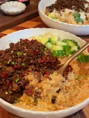 Chili Crisp Beef Bowls with Coconut Broth