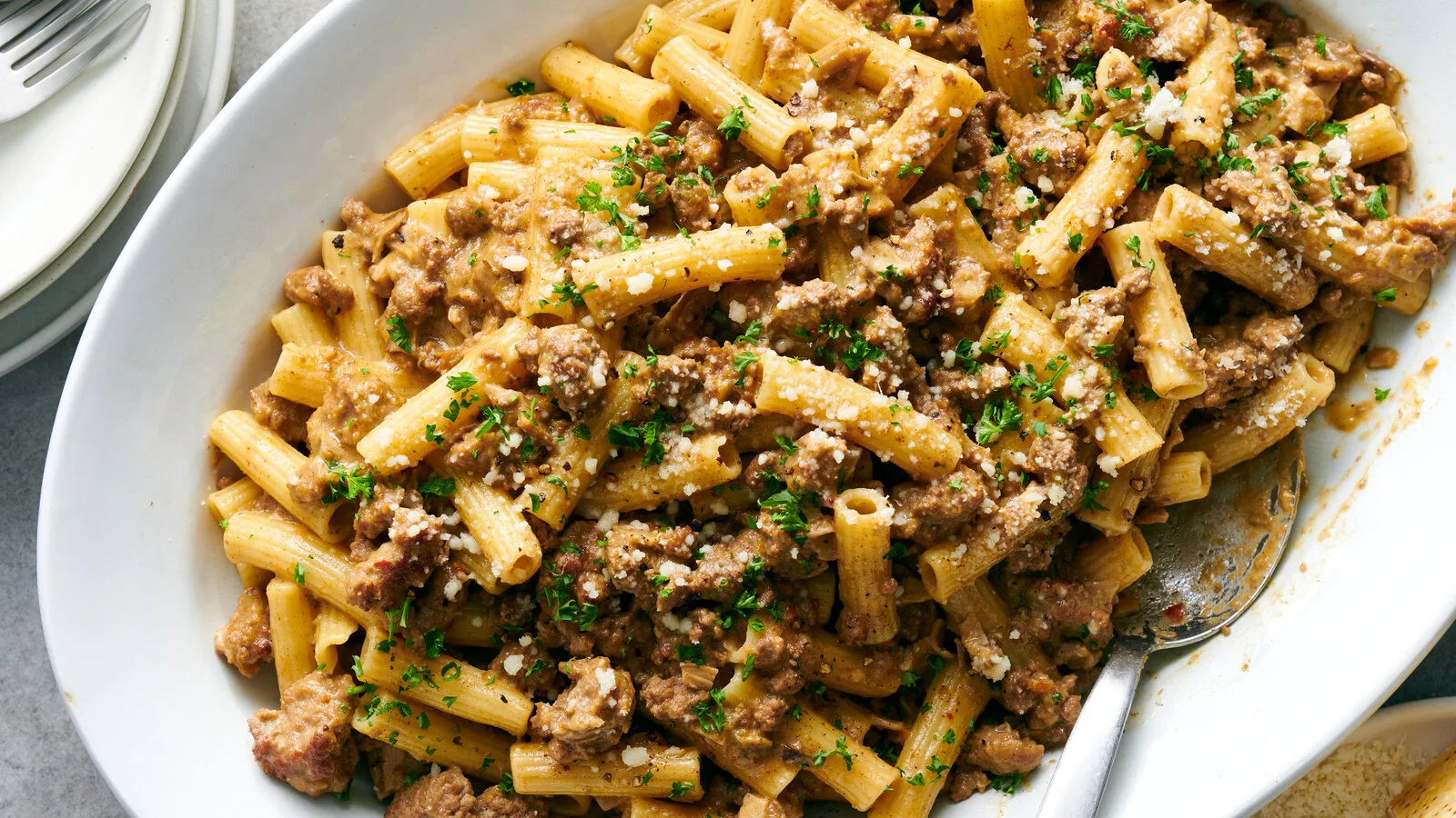 Rigatoni With White Bolognese