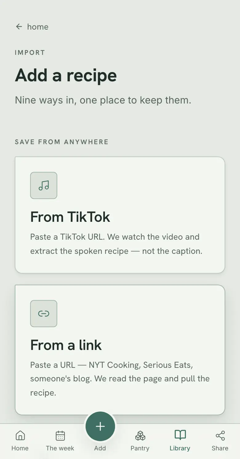 Adding a recipe by pasting a link