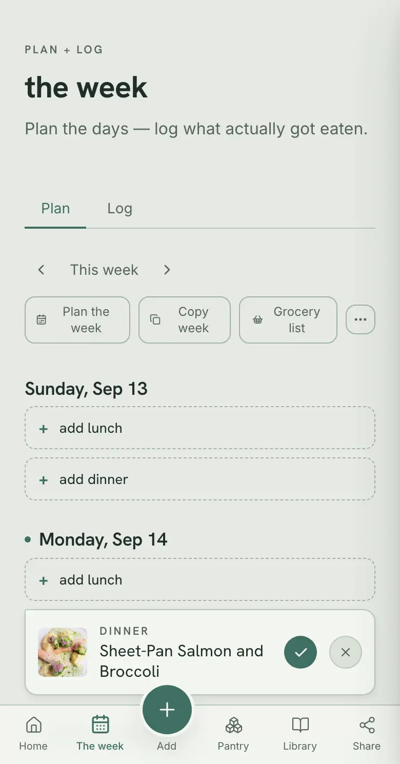 The week's meal plan